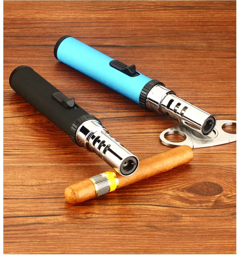 Multifunction Outdoor EDC Straight Cigar Gun Metal Portable Inflatable Lighter Camping Barbecue Ignition Tools (No Gas)