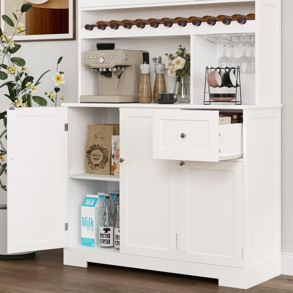 Armário despensa com micro-ondas Stand, cozinha Hutch, gavetas e bancada grande, Buffet armário com Hutch, 71 "H