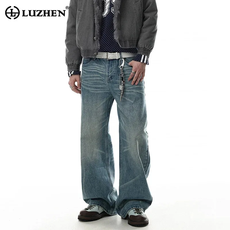 LUZHEN 2026 New Trendy Simple Style Straight Tube Denim Pants Men Handsome Loose High Quality Gradient Washed Male Jeans JY9267