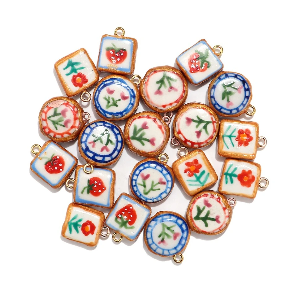 5pcs Fruits Flower Enamel Ceramic Charms Geometric Square Round Pendant for DIY Jewelry Making Earrings Necklace Accessories