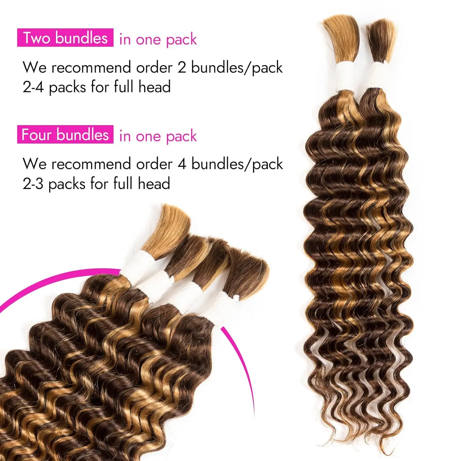 Boho Braids Deep Wave Массовые пучки человеческих волос для плетения 14-30 дюймов Пучки человеческих волос Highlight P4/27 Массовые пучки глубоких волн