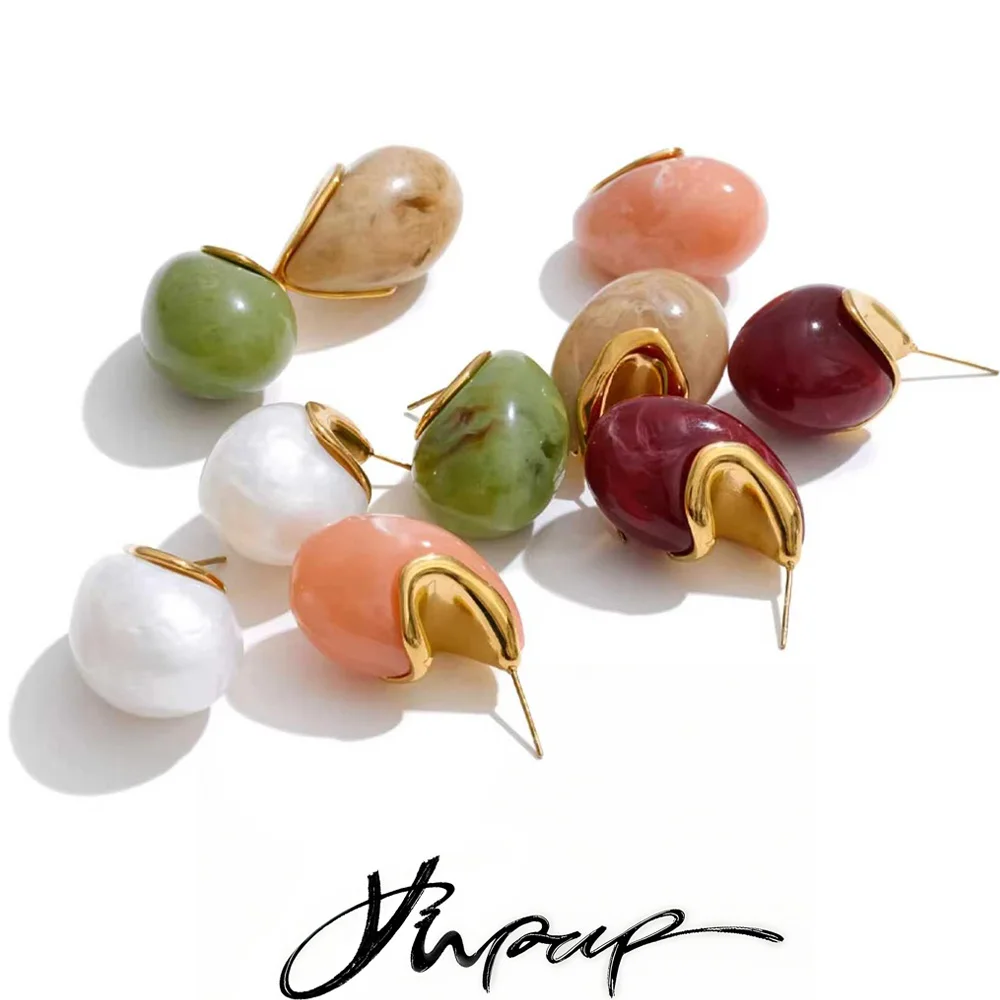 Yhpup Multi Color Joyful Candy Acrylic Resin Teardrop Stud Earrings Hot Style Stainless Steel Golden Summer Fashion Jewelry