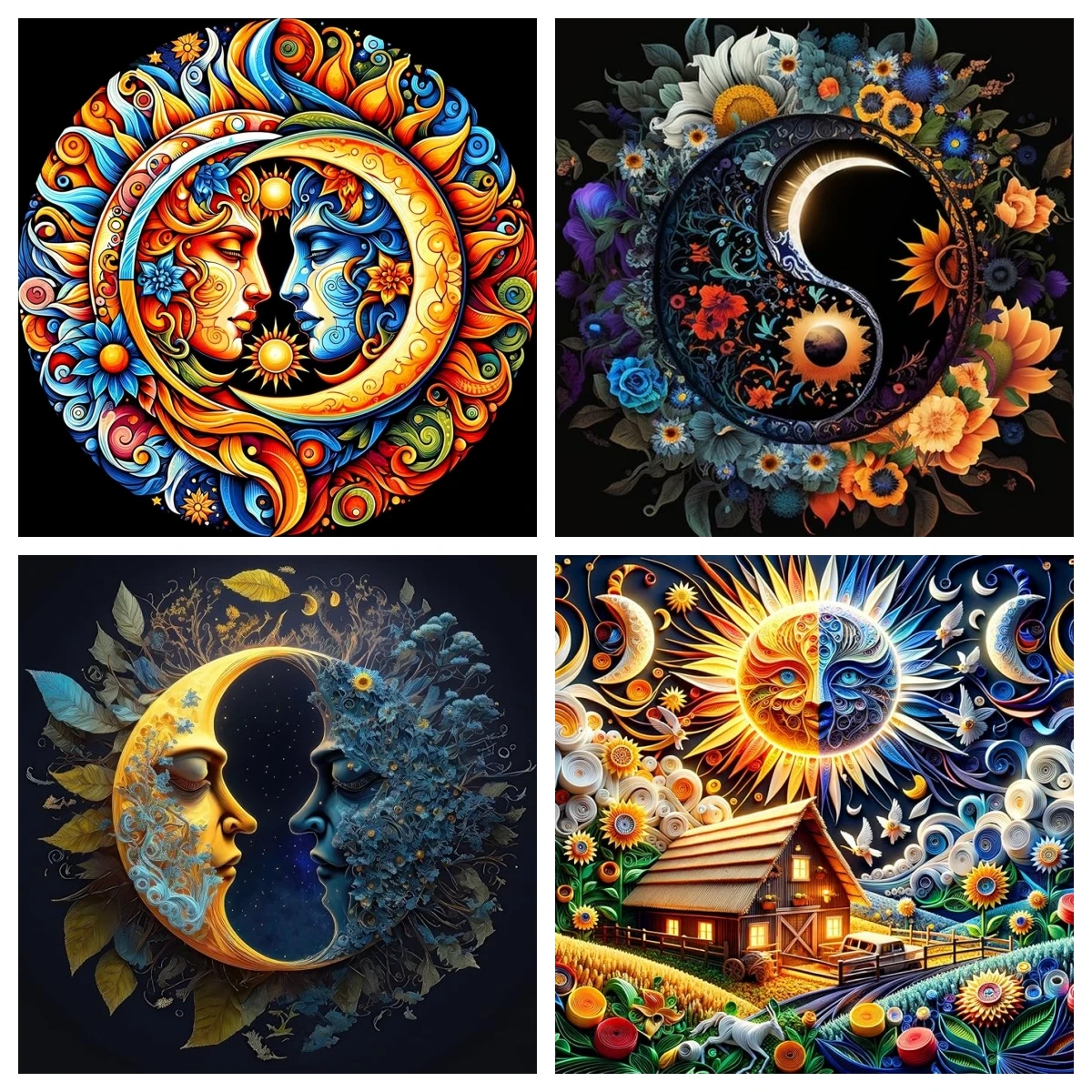 

Sun Moon Romance Diamond Painting Kits Men and Women Balance Ancient Symbols Full Drill Celestial Art DIY Craft Spiritual Decor