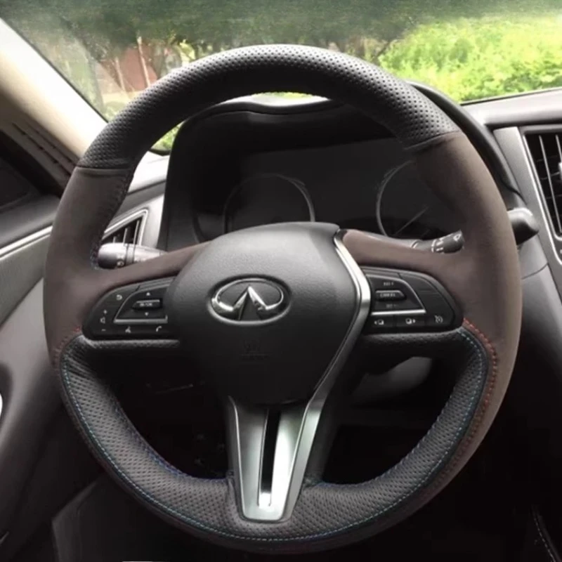 

DIY Hand-Stitched Non-Slip Genuine Leather suede Car Steering Wheel Cover For Infiniti Q50 QX50 2018-2020 Q60 2016-2020
