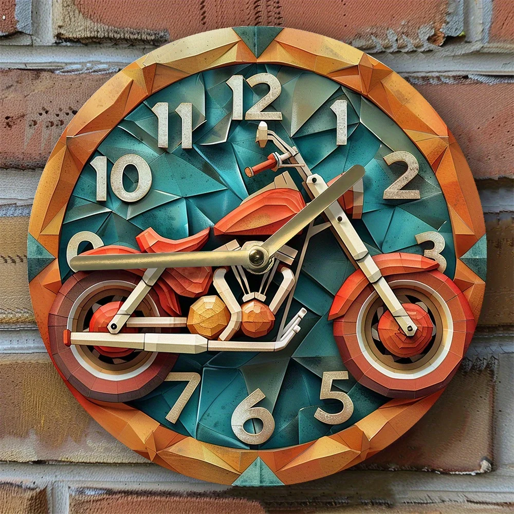 Motorcycle-Themed Silent Wall Clock-DIY Assembly Kit with High-Definition 2D Print, Graduation Season & Dorm Decor G468