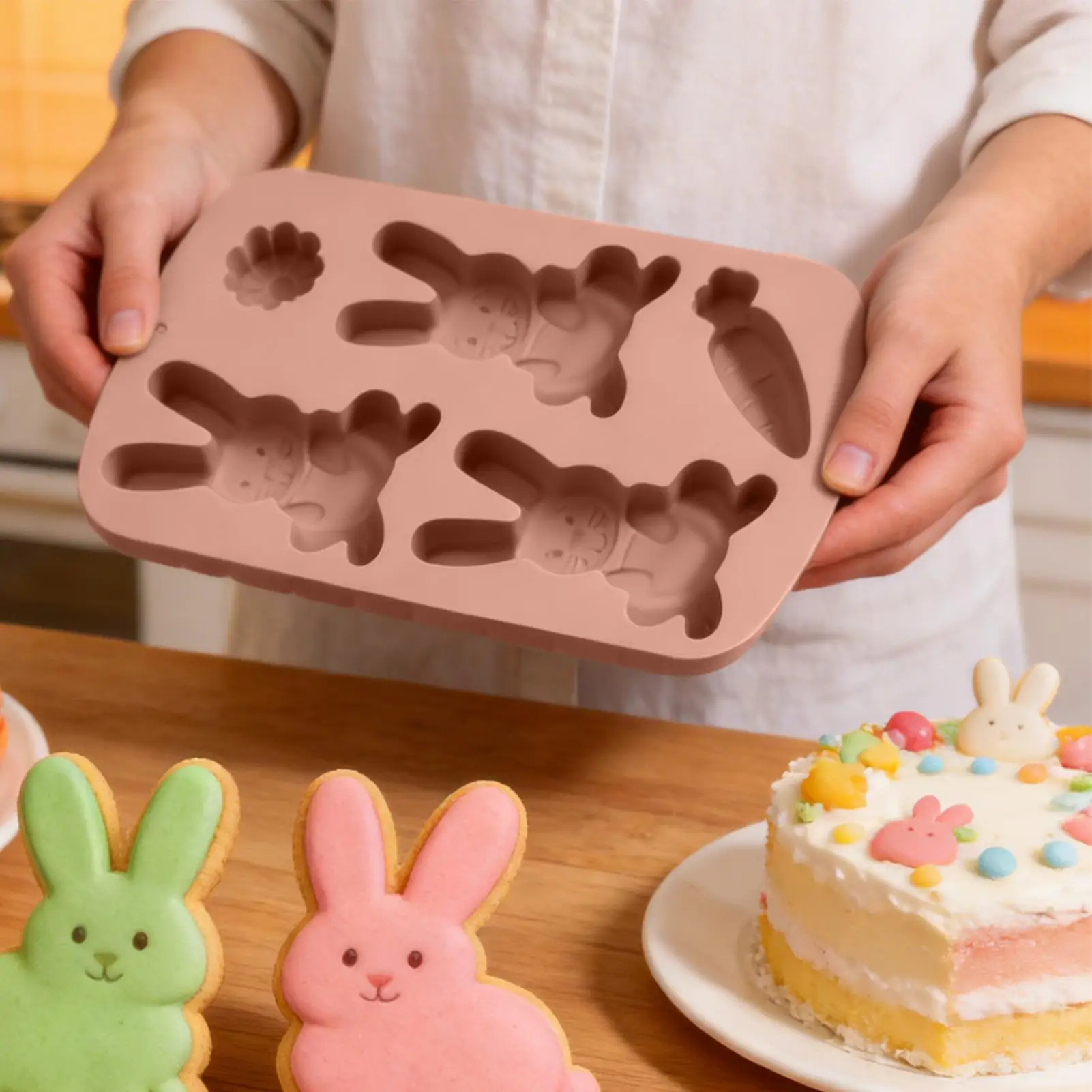 Easter Bunny Baking Mold Non Stick 3D Bunny Shape Resin Mold for Gummies Ice Jelly Pastry Cake Decoration Soap Chocolate Cupcake - view 3