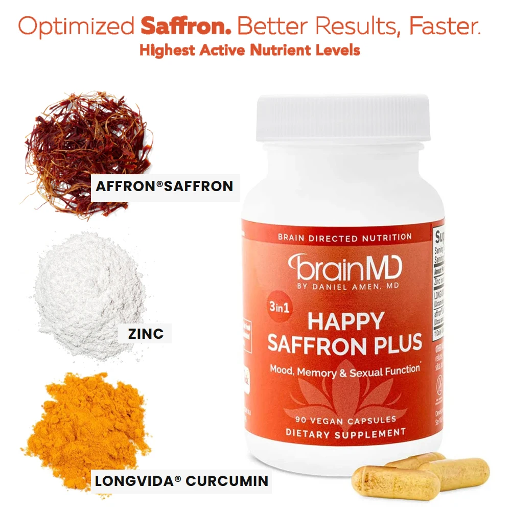 Saffron Supplements With Saffron Flower Extract, Curcumin & Zinc for Mood, Memory & Eye Health, Joint Supplements for Men Women