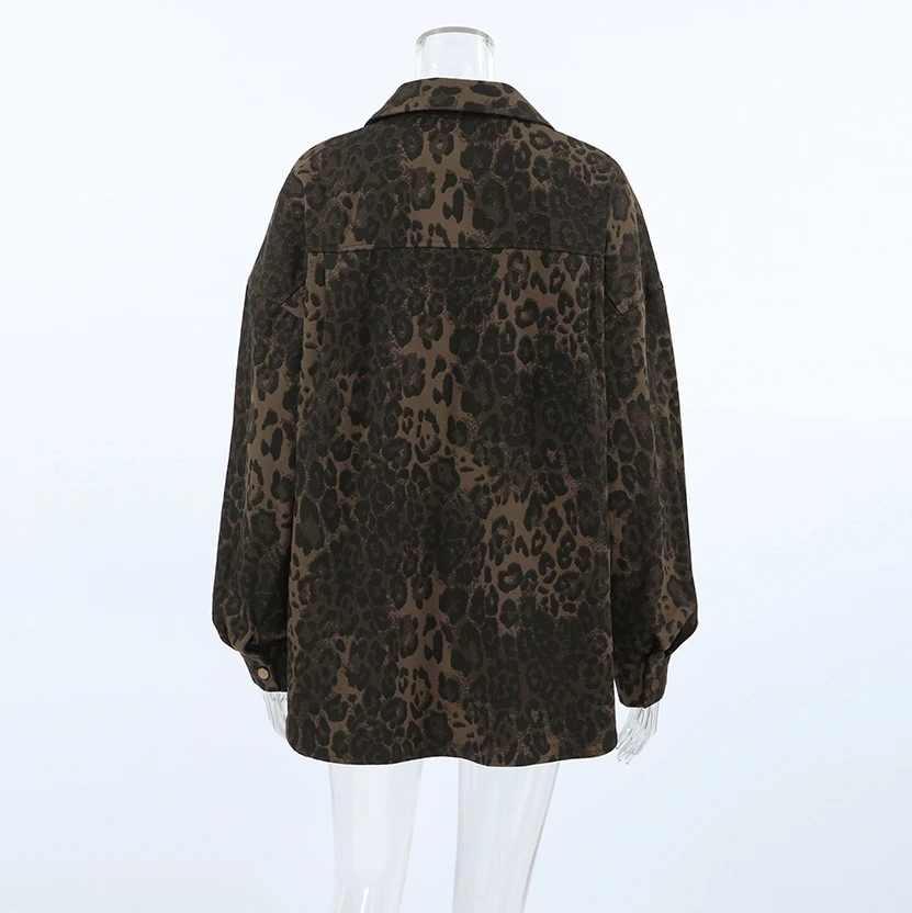 Elegant New Fashion 2024 Autumn Winter Casual Leopard Print British Style Versatile Lapel Long Sleeved Jacket Coat Top