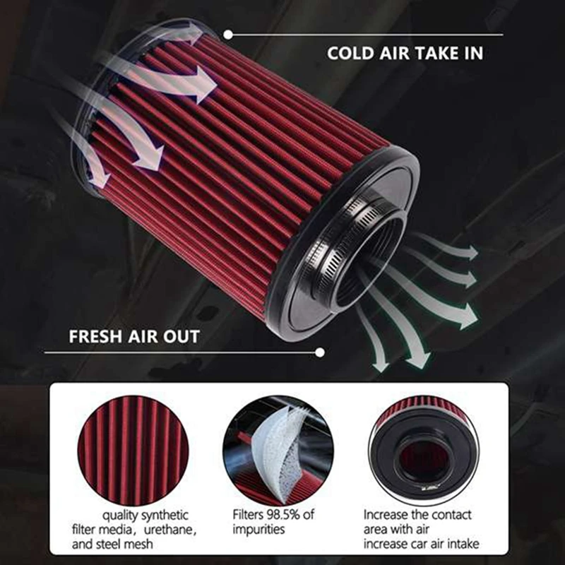 2 PCS 70MM High Flow Car Air Filter E-2993 Cold Air Intake Air Filter For Ford Focus Escape MKC RS-OFI106