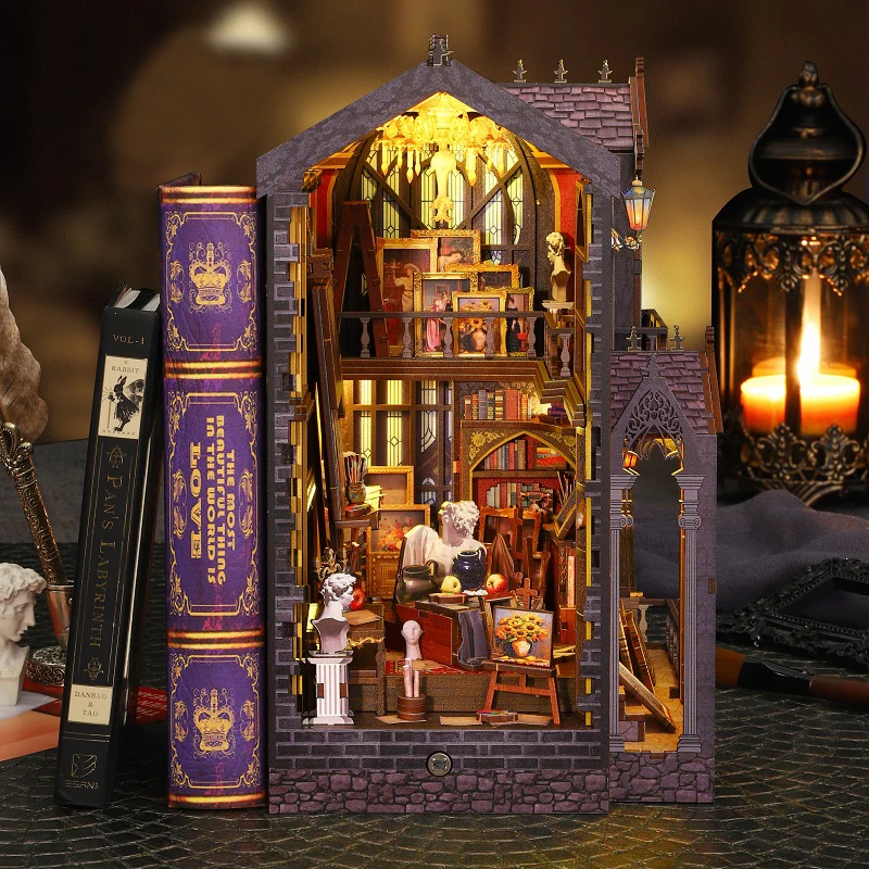 Miniature Doll House DIY Book Nook Wooden 3D Puzzles Assembly Building Model Bookshelf Bookend Wooden Toy Adults Gifts Dollhouse