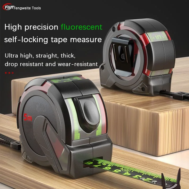 

Двусторонняя флуоресцентная рулетка, бытовая утолщенная прочная износостойкая коробка, линейка, линейка, деревообработка, высокая точность