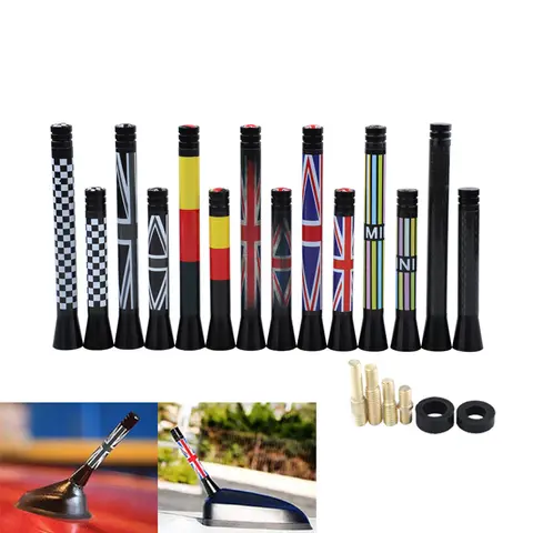자동차 지붕 안테나 수정 된 짧은 라디오 공중 안테나 영국 독일 플래그 미니 쿠퍼 S JCW R55 R56 R57 R60 F55 F56 액세서리