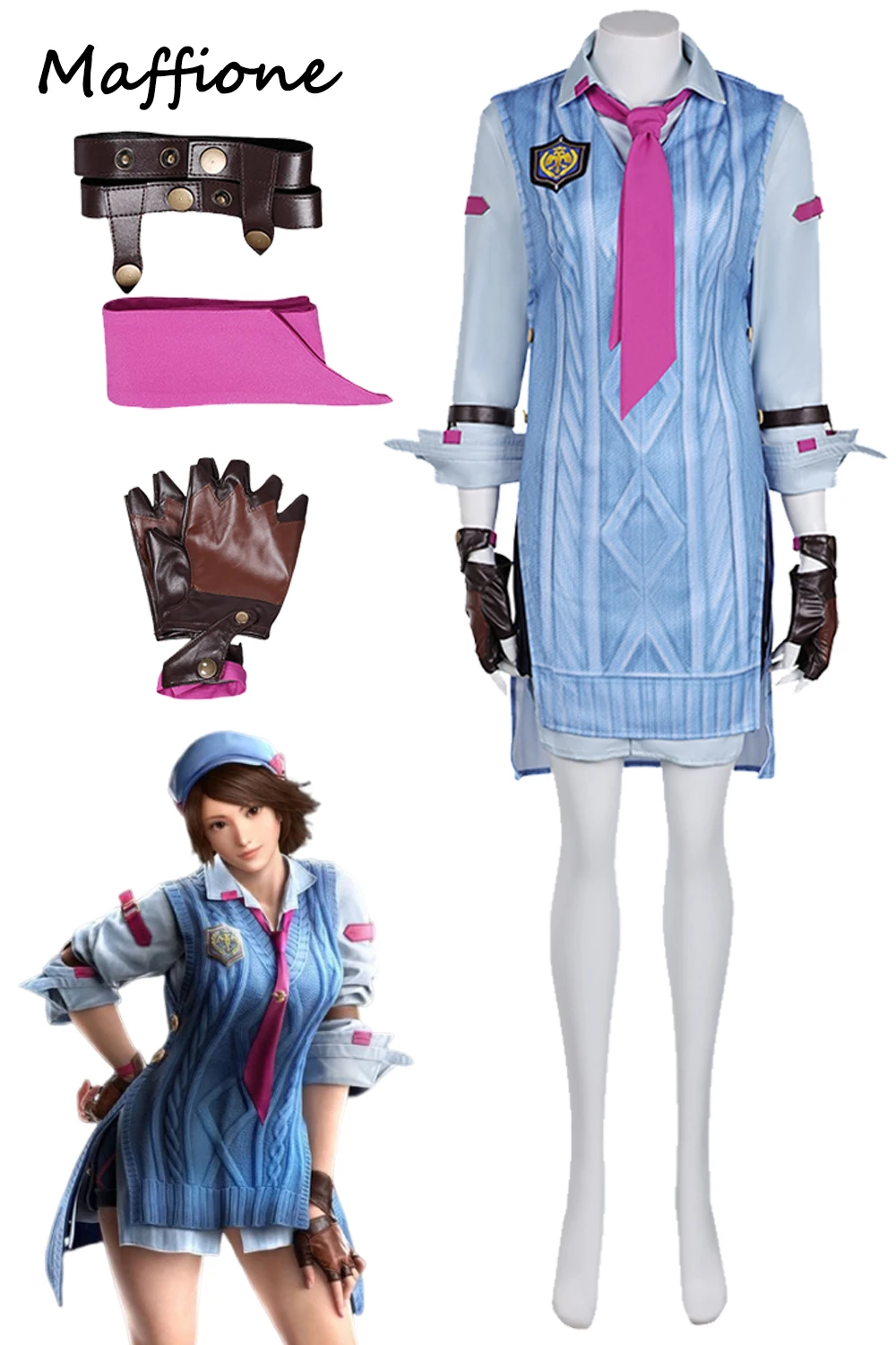 

Asuka Kazama Cosplay Women Gloves Outfits Anime Game Tekken8 Disguise Costume Vest Tie Female Role Play Halloween Party Suit