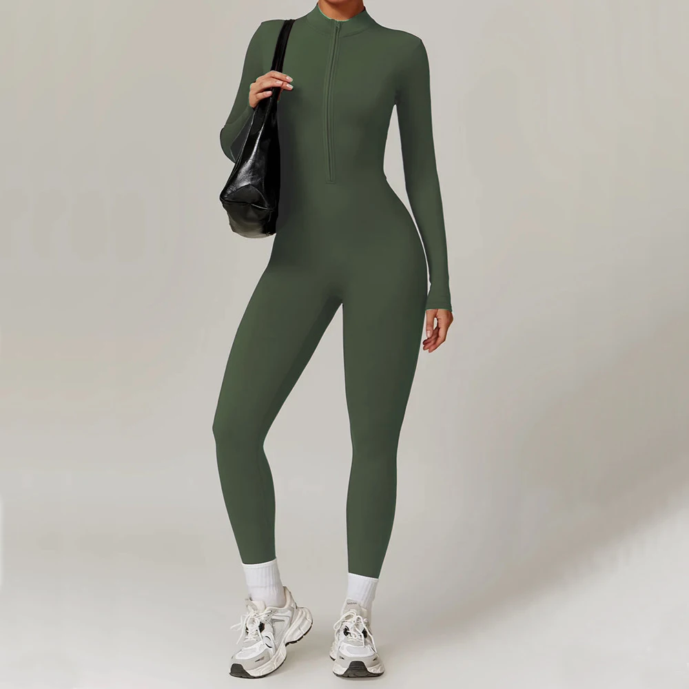 S-XL 2025 Nylon Zipper Long Sleeve Yoga Set Women One Piece Jumpsuit Fitness Gym Shorts Workout Pant Legging Running Romper Suit