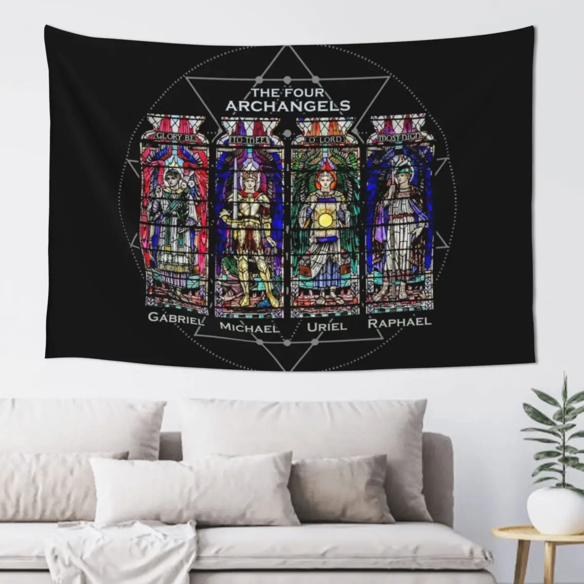 The Four Archangels- Michael, Gabriel, Uriel, Raphael. Religion Christianity Angel Saints Church Tapestry