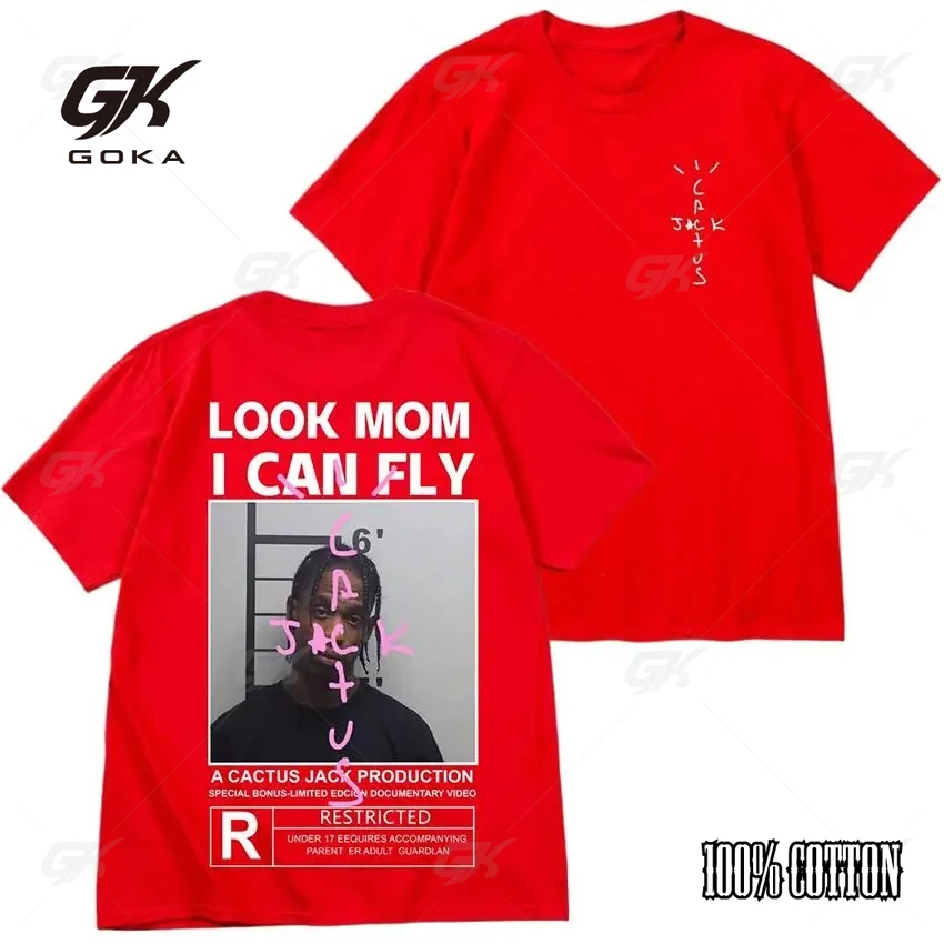 HOT SALE Cactus Jack T-shirt High Quality Cotton Men Women LOOK MOM I CAN FLY Tee Hip Hop Short Sleeve Tshirts Tops Clothes
