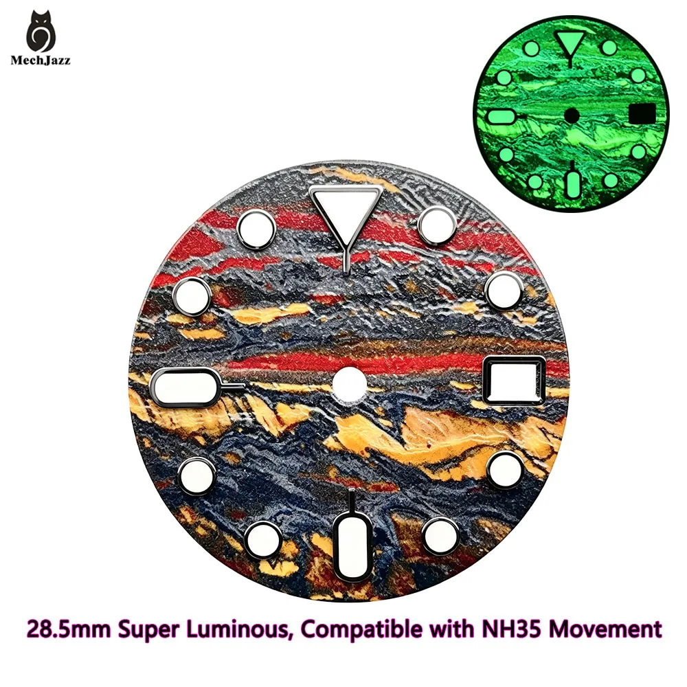MechJazz 28.5mm Colorful Marble Stone Texture Pattern Watch Dial Super Luminous Dial For NH35 NH36 Automatic Watch Mod Parts