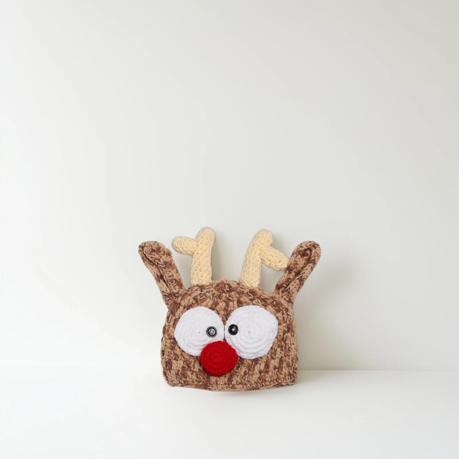

Baby Handmade Knit Reindeer Hat Warm Crochet Antlers Infant Photography Prop Cozy Winter Cap Reindeer Hat Antlers