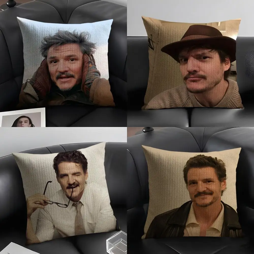 Funda de cojín P-Pedro PascalL Actor, tela orgánica de lino natural, impresión a doble cara, decoración del hogar, funda de almohada de regalo
