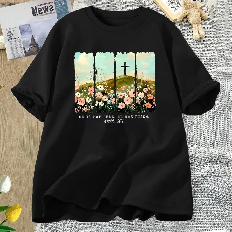 

Футболка с принтом He Is Risen Wildflower, весенняя пасхальная футболка с дизайном, женская модная футболка с Пасхой, христианским Иисусом, женская одежда