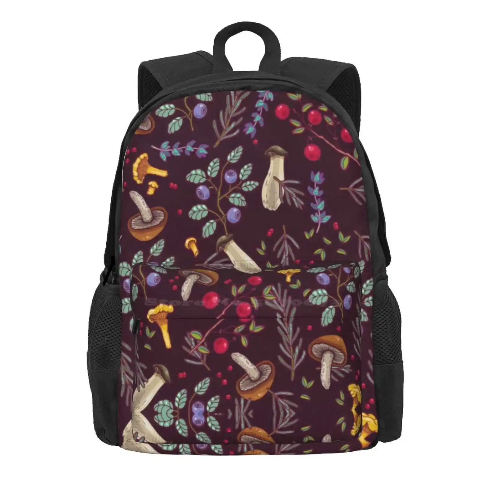 Forest Dream Hot Sale Schoolbag Backpack Fashion Bags Fungus Chanterelle Bolete Boletus Botanical Nature Wild Moss Autumn