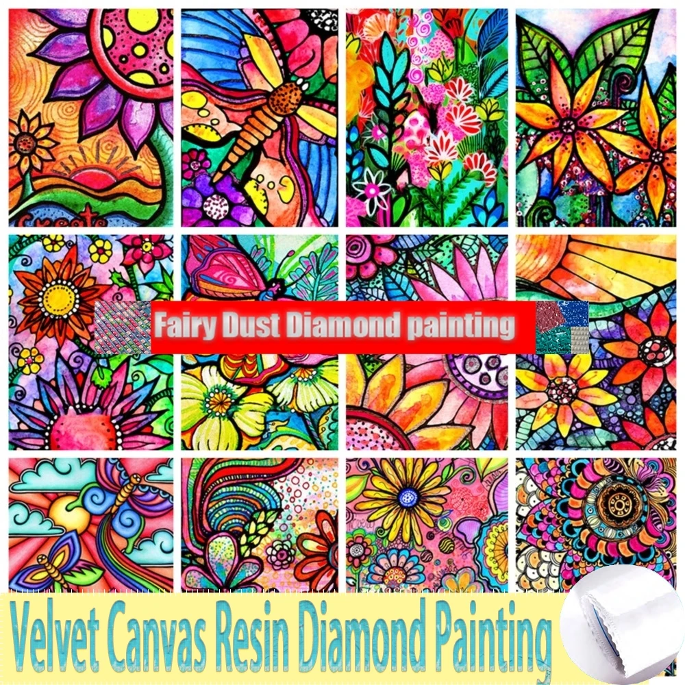 

5D Фея Пыль Смола Алмазная Картина Абстрактные Красочные Цветы Бабочка Стрекоза Вышивка Мозаика Подсолнух DIY Рукоделие