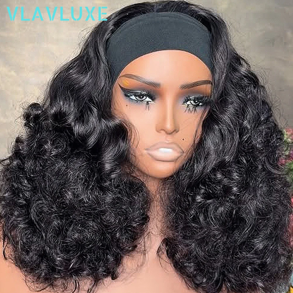 Headband Wig 100% Human Hair Bouncy Curly 400 Density Full Machine Made Wigs Brazilian Remy Hair Wigs PrePlucked Wear And Go Wig