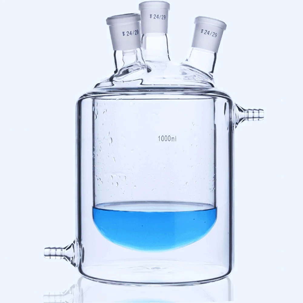 

Flat Bottom 250/500/1000/2000ml 244/29 Joint Three Necks Jacket Double Layer Reaction Bottle Lab Glassware Experiment