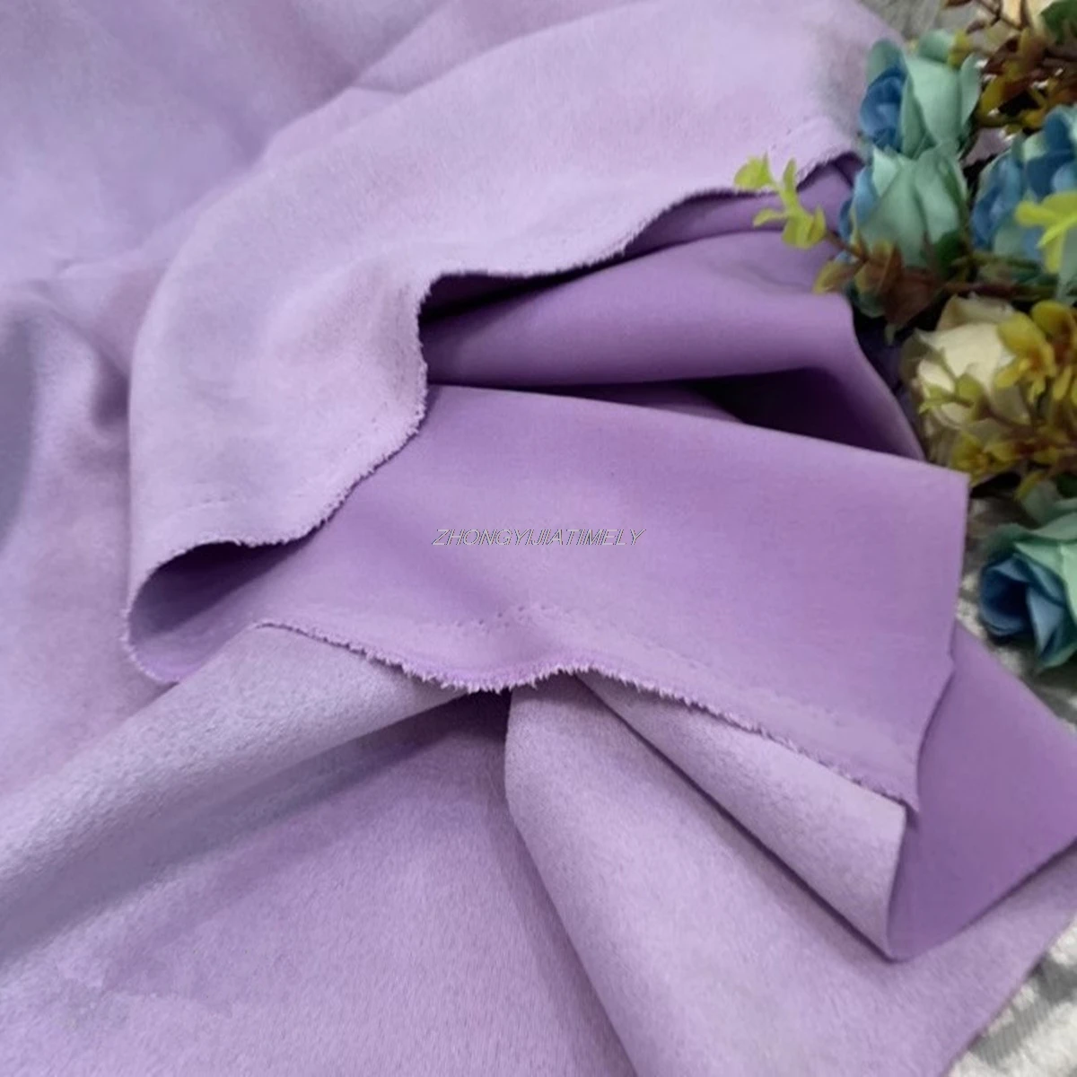 light purple elastic knitted leather velvet fabric, air layer suede soft bag lining fabric.