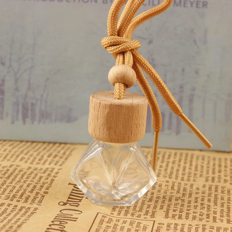 Auto Perfume Bottle 10ml Essential Oil Container Spherical Wooden Cover Transparent Car Perfume Pendant Bottle Glass Portable