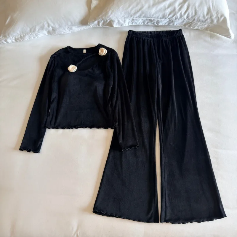 New Sleepwear Women Spring Autumn Double-sided Island Velvet Chest Pad Home Clothes Warm Winter Pajamas Set Loungewear Pijama