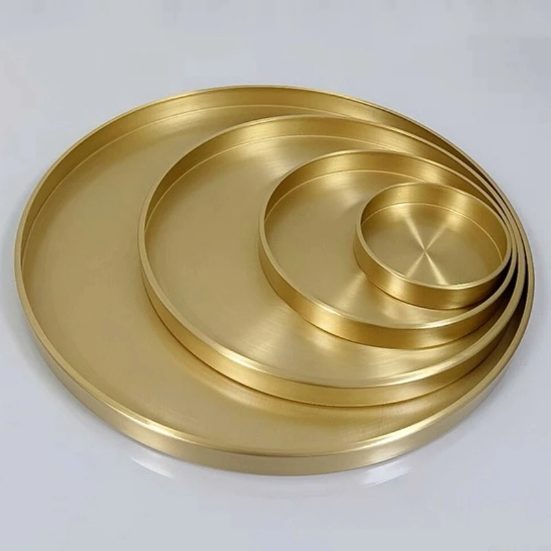 

Multiple Sizes Polishing Brushed Texture Circle Shape Tray,Brass Tea Disc Home Cheese Food Plate,Snack Disc Table Decoration
