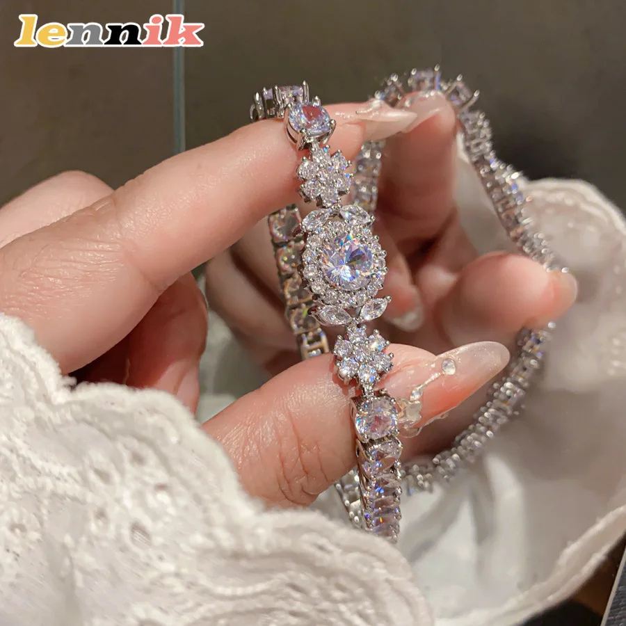 Gelang Elegan Wanita LENNIK, Bunga Zirkon Super Mengkilap, Desain Dopamin Warna-warni Bulat, Perhiasan Fashion Kelas Atas Mewah Ringan