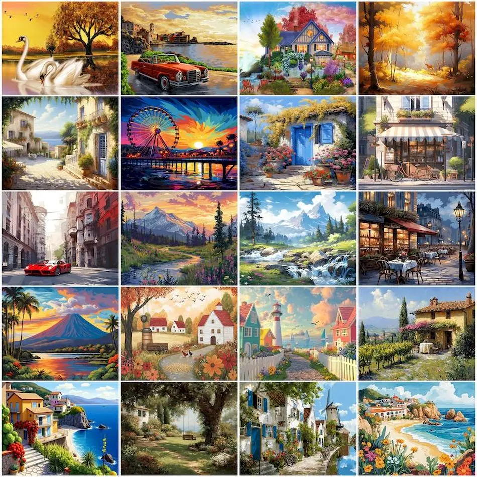 

GATYZTORY Painting By Numbers Canvases For Paint Landscape Drawing Modern Diy Set Picture Paint Watercolor Art Supplies hobby
