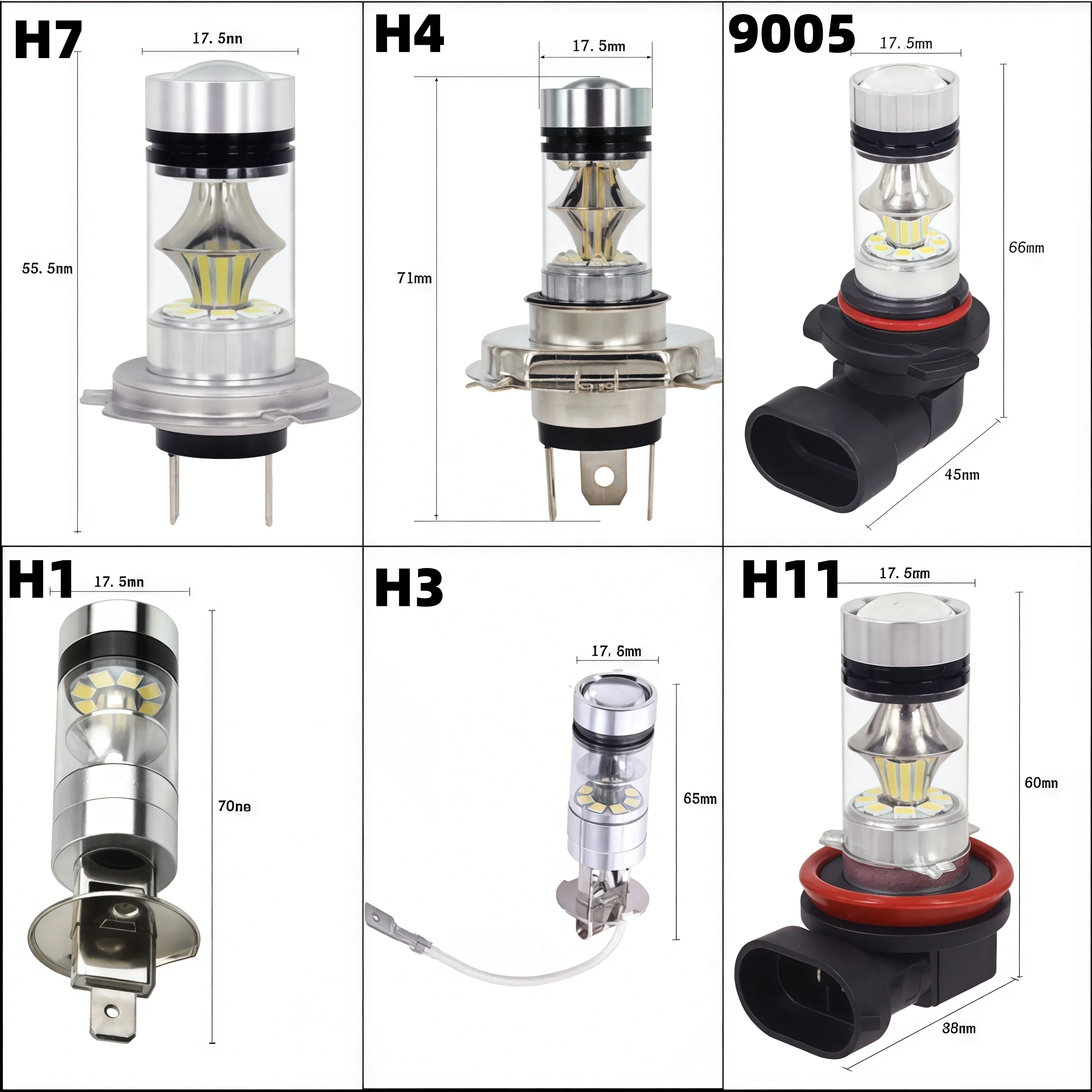 2Pcs New H7 H4 Super Bright 100W LED Headlight Fog DRL Bulbs High/Low Beam 6000K White H8 H9 H11 9005 9006 Lamps 24V 12V 4300K