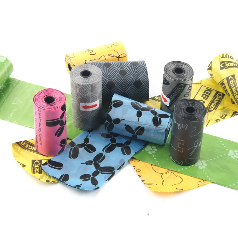 Biodegradable Dog Poop Bags Printed Dog Cat Waste Bag Outdoor Home Clean Bag Dispenser Pet Poop Bags Pet Supplies 15 Bags / Roll