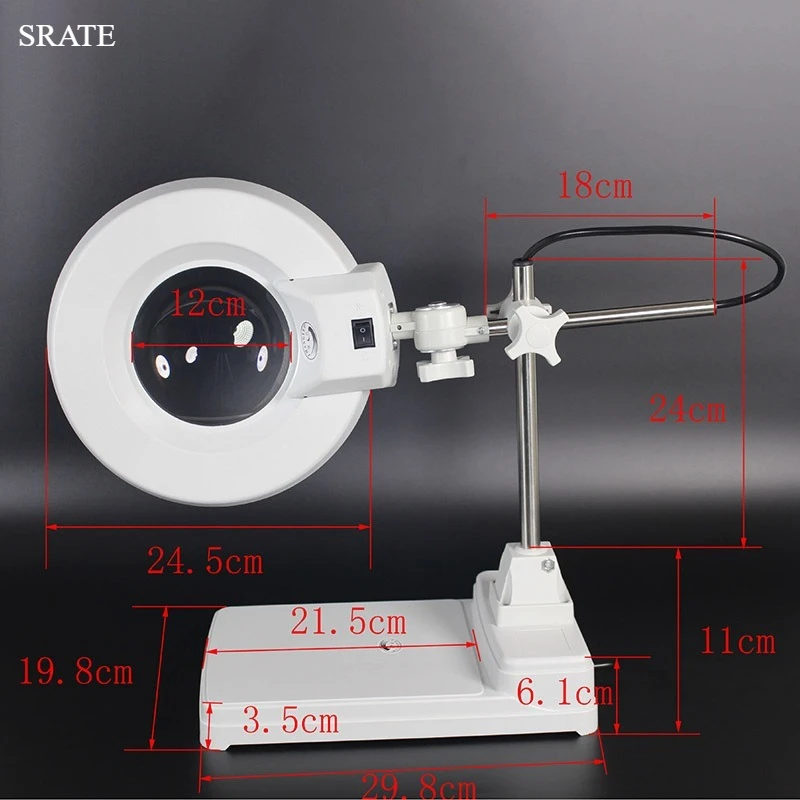 220V Desktop Illuminated Repairing Magnifier PCB Precision Parts Inspection Magnifying Glass with Light LED Liftable Table Loupe
