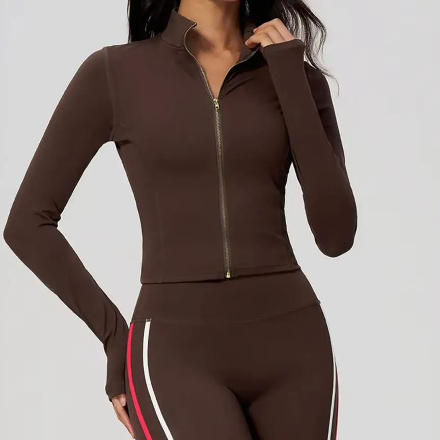 Veste de yoga, haut de sport pour femmes, haut de fitness à fermeture éclair, veste de cyclisme à manches longues avec taille cintrée, veste de sport pour la course et l'entraînement.