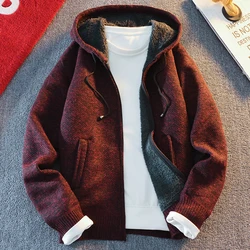 Men's Fleece Warm Knit Sweater Cardigan Hooded Jackets Fleece Warm Casual Jackets Autumn Winter Sweaters Coats