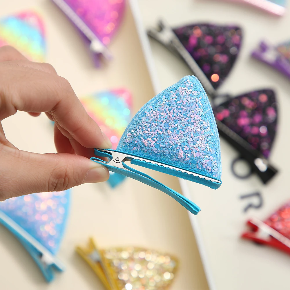 2pcs Glitter Cat Ears Hair Clips for Girls Birthday Cat Themed Hair Clips Toddlers Animal Hair Barrettes Kids Costume Party Supp