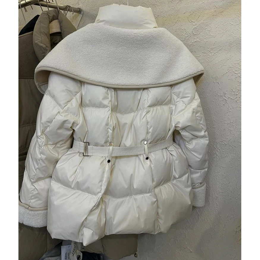 المرأة طوق الضأن المرقعة معطف منتفخ 2025 شتاء جديد قصير أسفل القطن ملابس خارجية طويلة الأكمام الدافئة الخصر سترة بسحاب عادية #2