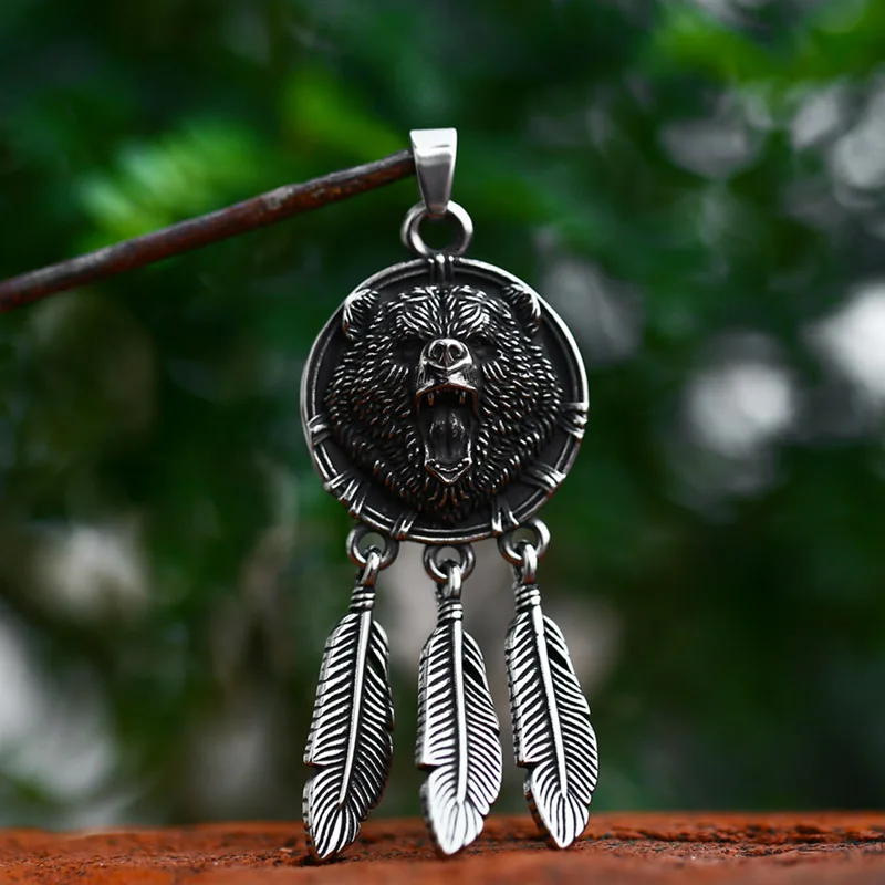 Beier stainless steel Amulet Viking Slavic God Symbol Warding Veles Bear Paw feather Pendant Necklace Jewelry BP8-1146