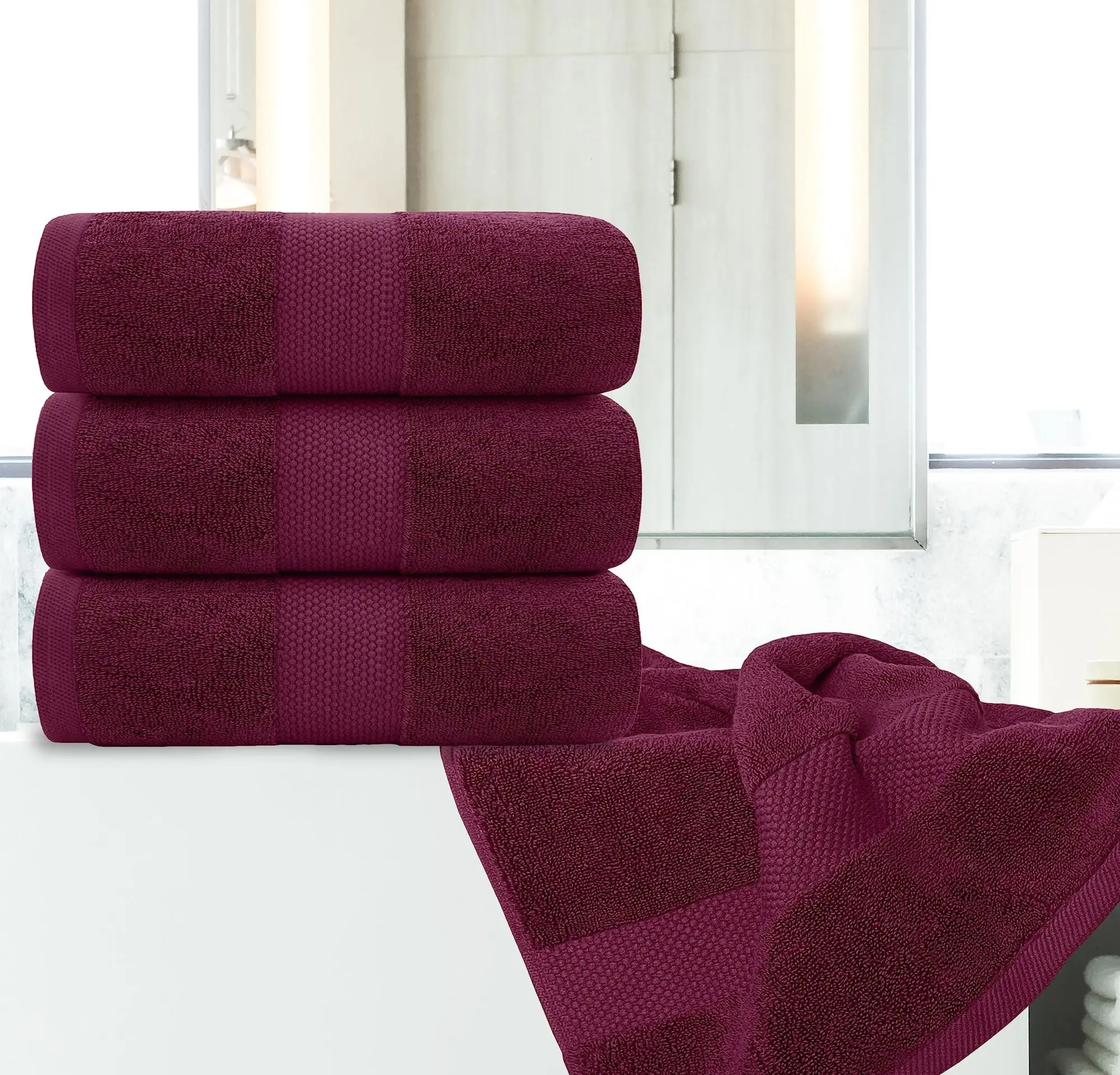 27x54 inch Bath Towels Set of 4 Wine Red Ultra Soft 700 GSM Cotton Large Quick Dry Luxury Highly Absorbent