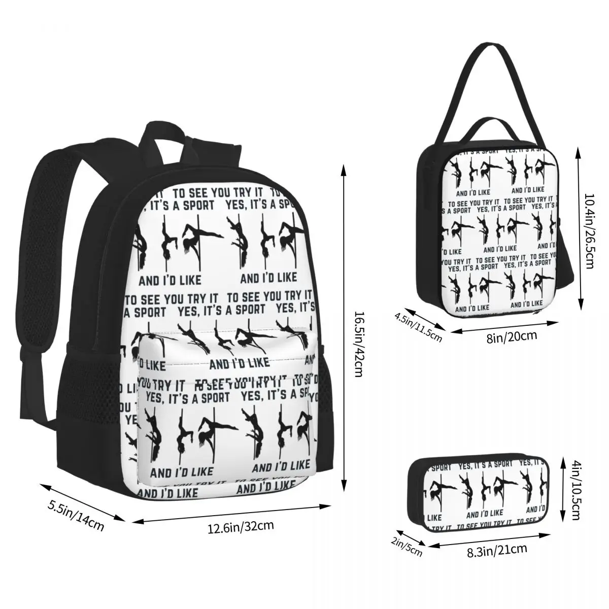 Yes, It's A Sport - Pole Dance Design Backpacks Students Bookbag School Bags Children Rucksack Lunch Bag Pen Bag Three-Piece Set