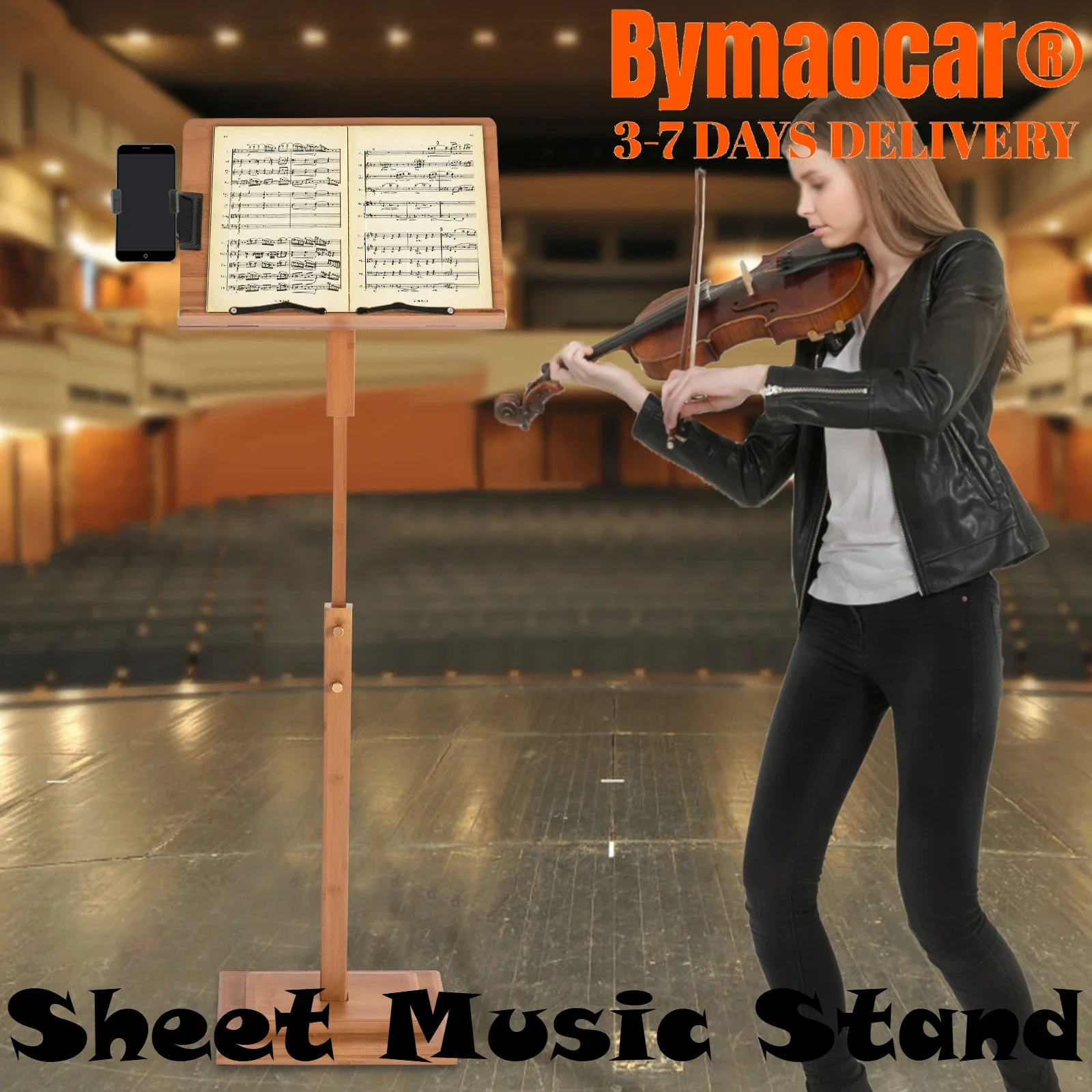 

Sheet Music Stand, Adjustable Professional Portable Book Holder 340° Rotatable Height Adjustable 100-130cm with Phone Holder