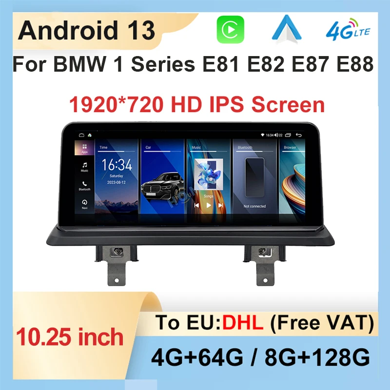 

1920*720 HD Android 13 10.25" Wireless Wired CarPlay Auto Car Multimedia Player Radio For BMW 1 Series E81 E82 E87 E88 GPS Navi