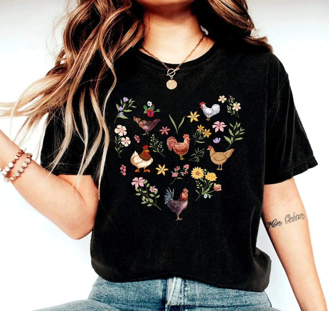 Fun Chicks, Chick Girl, Chick Mom, Farm Girl, Farm Family, Chicks, Farmer Dad Graphic T Shirts Women Clothing Fashion Streetwear