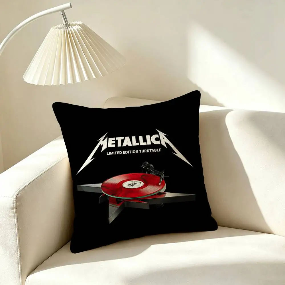 M-Metallica Band Logo Square Double-Sided printed Pillow Case Bedroom Bedside Pillow Sofa Cushion Cover