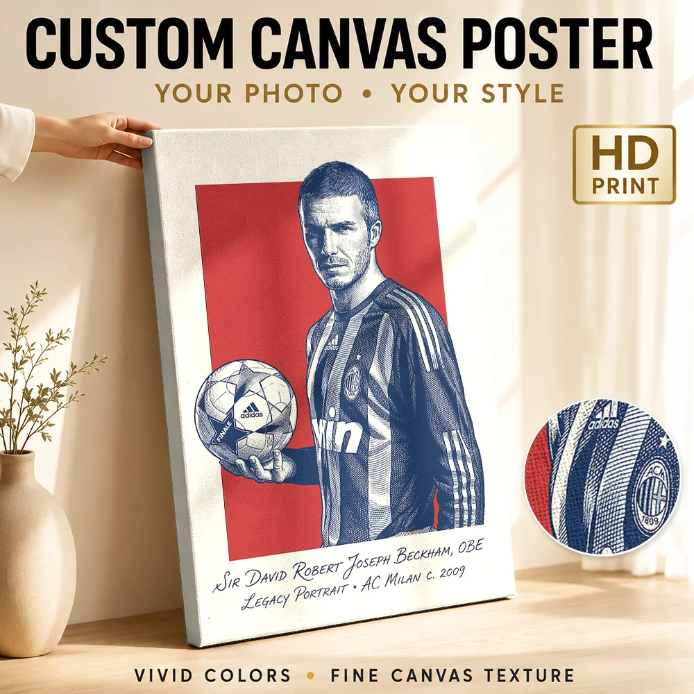 David Beckham AC Milan Legacy Portrait Canvas Poster Personalized Sports Portrait Wall Art for Bedroom Gym Decor Ready to Hang