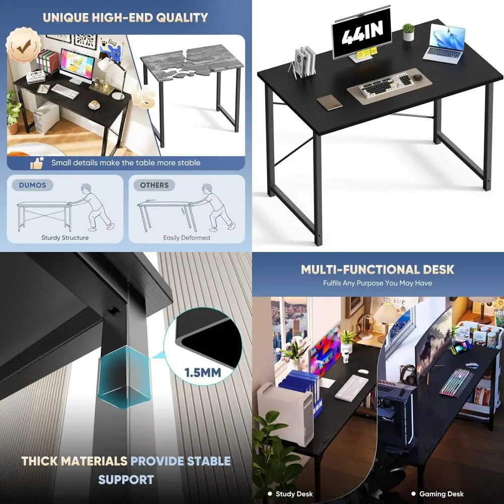 

44 in Computer Desk or Home Oice, ern Study Work Table Simple Style or Bedroom, Writing Desks with X-Shaped Reinorcement, Black